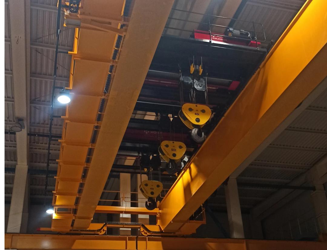 Мостовой кран 80т с 3 грузовыми тележками для предприятия бумагоделательной промышленности ООО «ГЕОПАК»